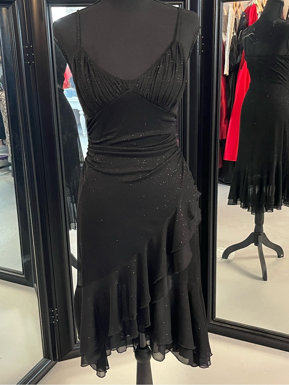 City Triangles Black Sparkle Ruffle Midi Slip Dress